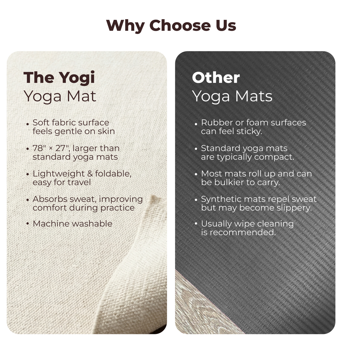Organic Cotton Yoga Mat – Handmade, Machine Washable, 78 x 27 in
