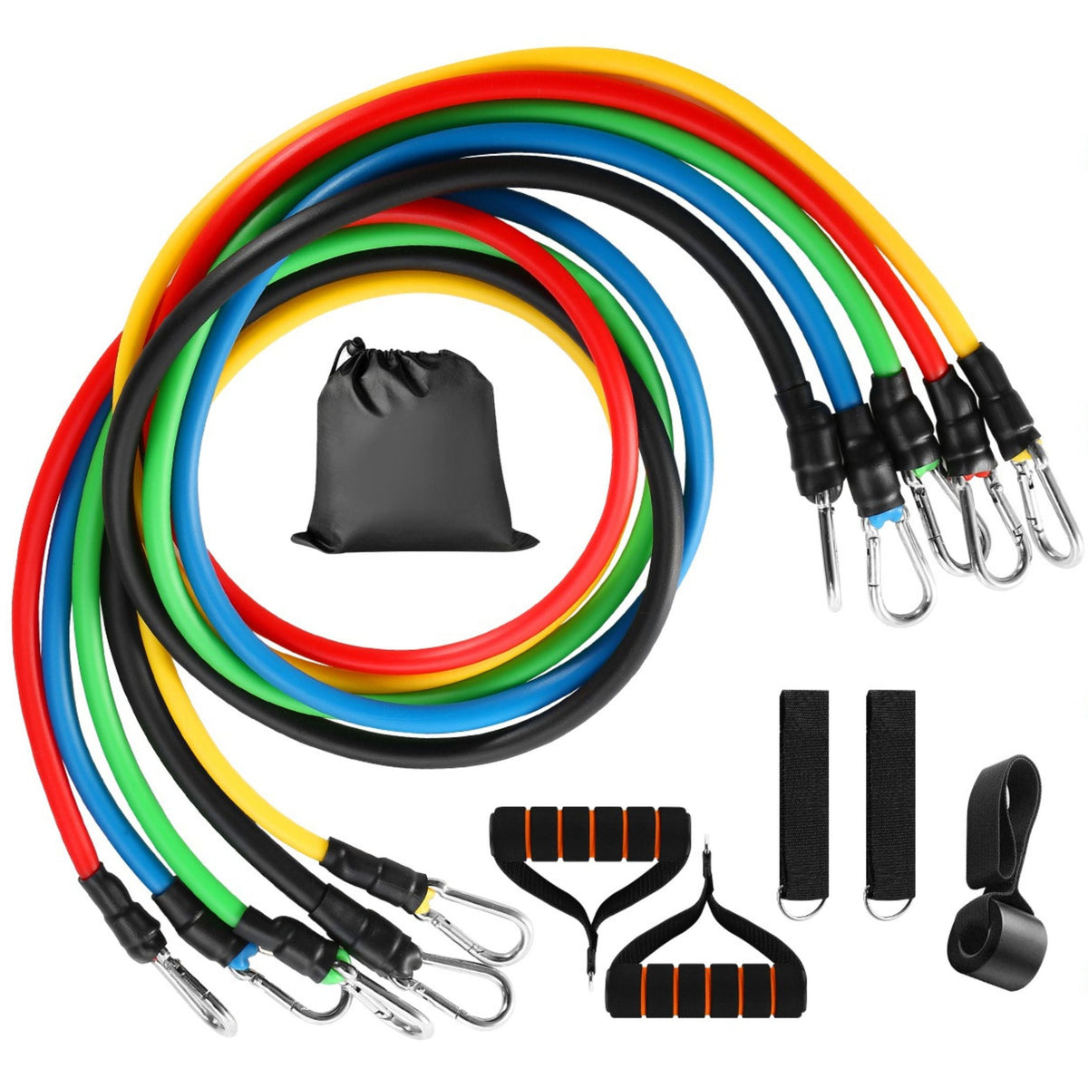 11-Piece Resistance Bands Set – Train Anywhere, 10 to 100 LBS Stackable